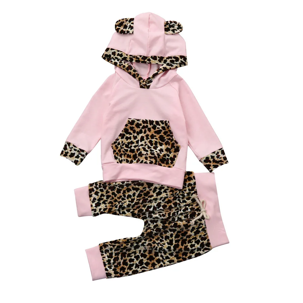 Infant Toddlerm Newborn Baby Girl Clothes Leopard Side Pink Coat Hoodie Top Swea