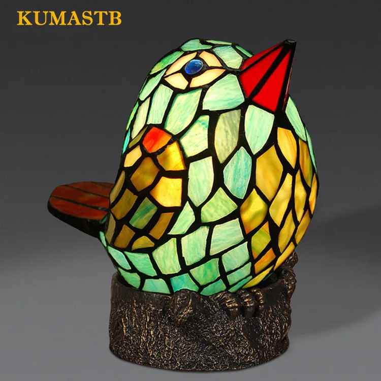 Stained Glass Bird Table Lamp Bedside Decor Small Night Lamp Living