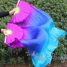 1 пара 1,1 м* 0,9 м(5"* 35") фиолетово-сине-бирюзовая ручная роспись танец живота шелковая вуаль для детей, настоящий шелк