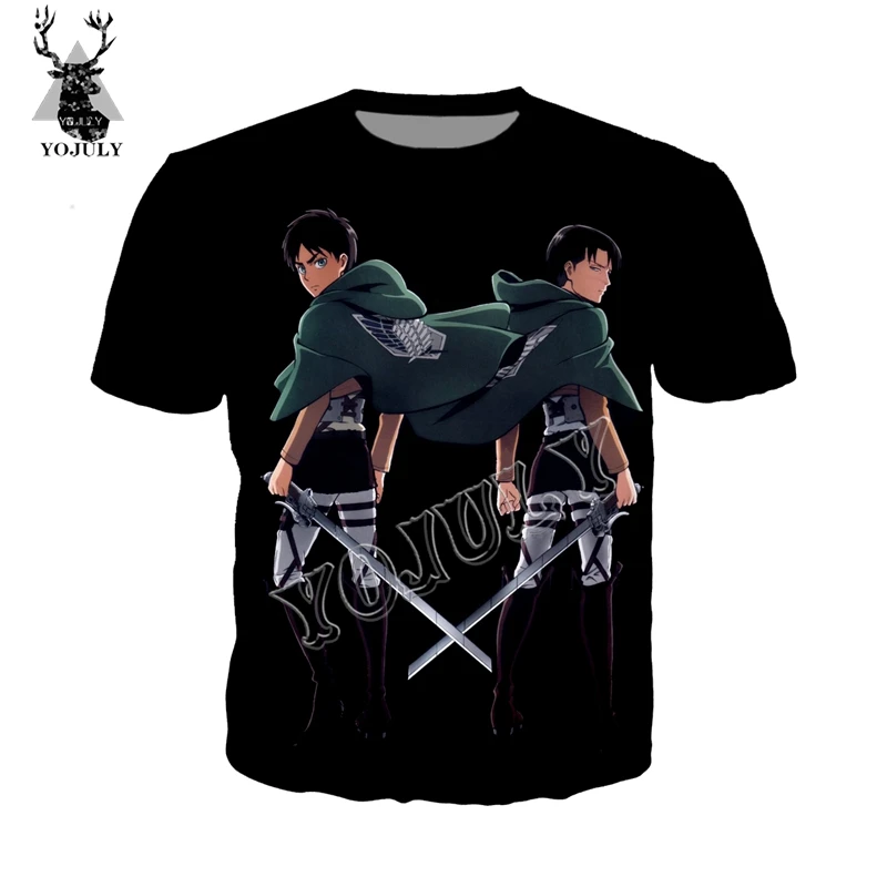 

YOJULY Summer Unisex Short sleeve Tees Tops Attack on Titan Levi·ackerman 3D Print t shirts Men Casual Cool PulloverT-shirt Y106
