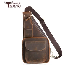 Сумка через грудь Crazy Horse кожаная Мужская винтажная брендовая сумка Повседневная на молнии на плечо geunine кожаные дорожные нагрудные сумки