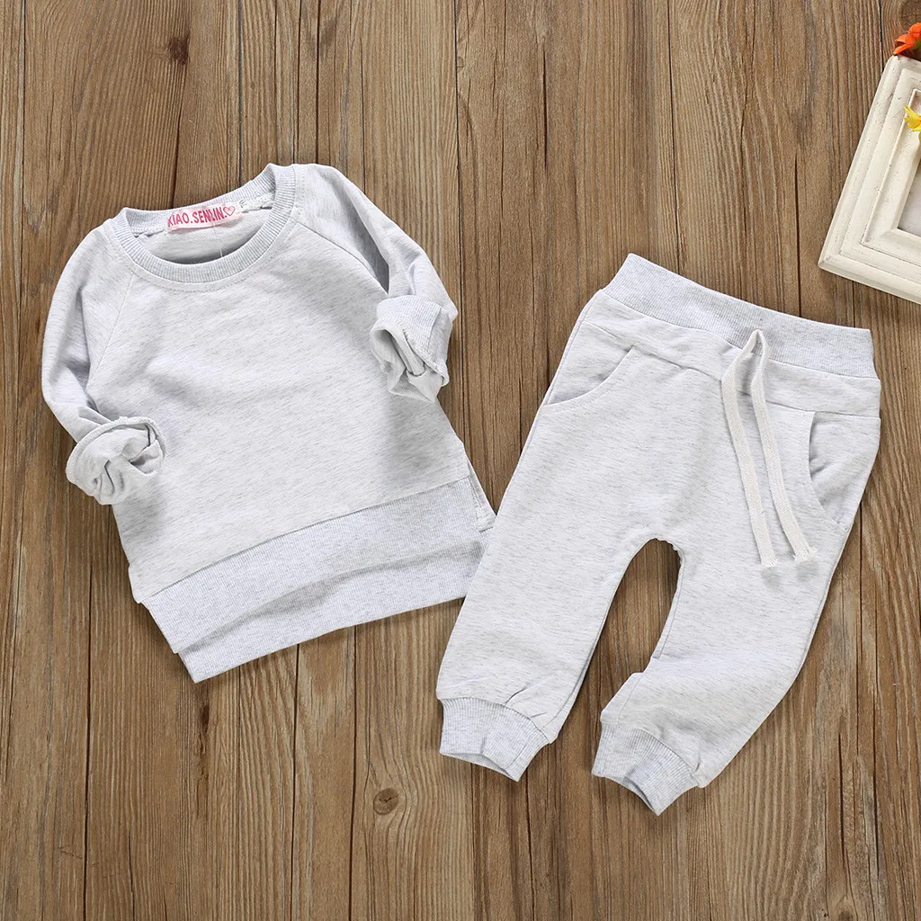 Children Clothing Sets Toddler Kids Baby Boys Girls Solid Tops Pants Homewear Casual Soft Kids Autumn Winter Outfits Sets C50