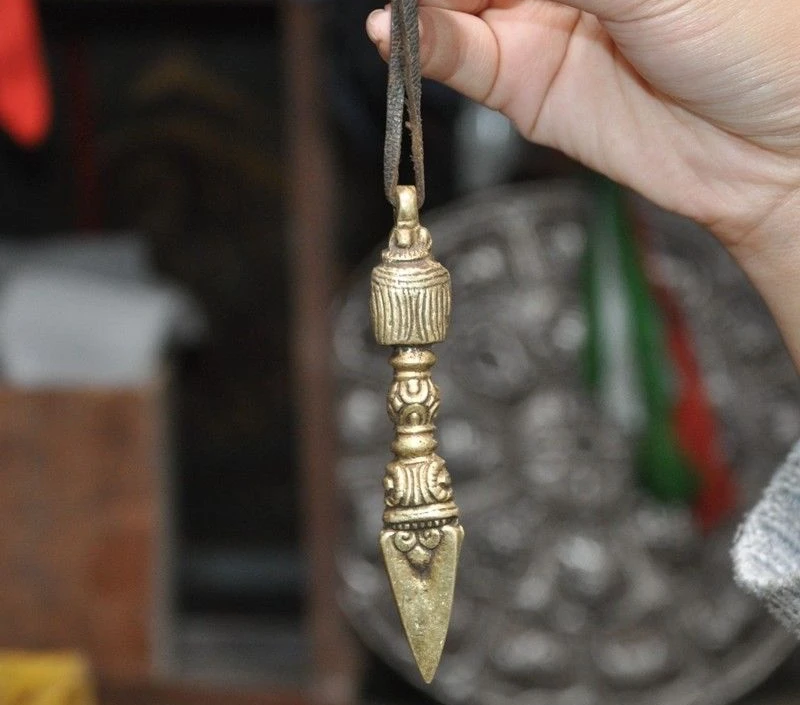 4 &quotтибетская бронзовая кожа Mahakala Dorje Phurpa Pestle Vajra подвеска амулет кинжал|Статуи и