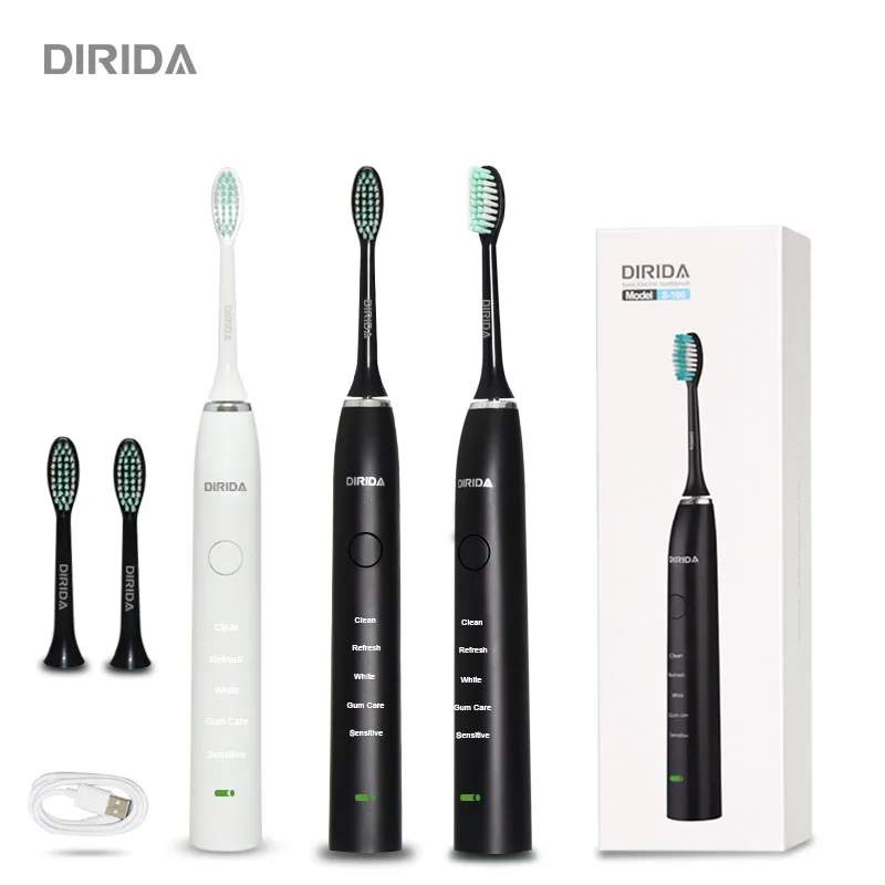 

DIRIDA Rechargeable Sonic Electric Toothbrush Waterproof New Ultrasonic Toothbrush with 2pcs Replaceable Heads Deep Clean Teeth