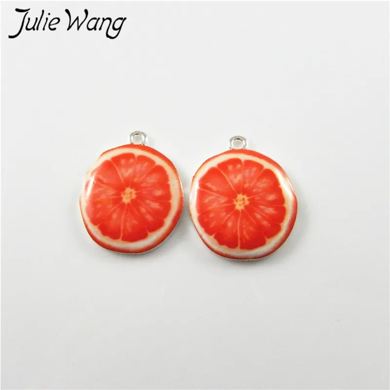 Julie Wang 10pcs Green Apple Kiwi Orange Strawberry Cute Fruit Shape Enamel Alloy Little Charms Women Jewelry Findings Hot Sale - Окраска металла: 3