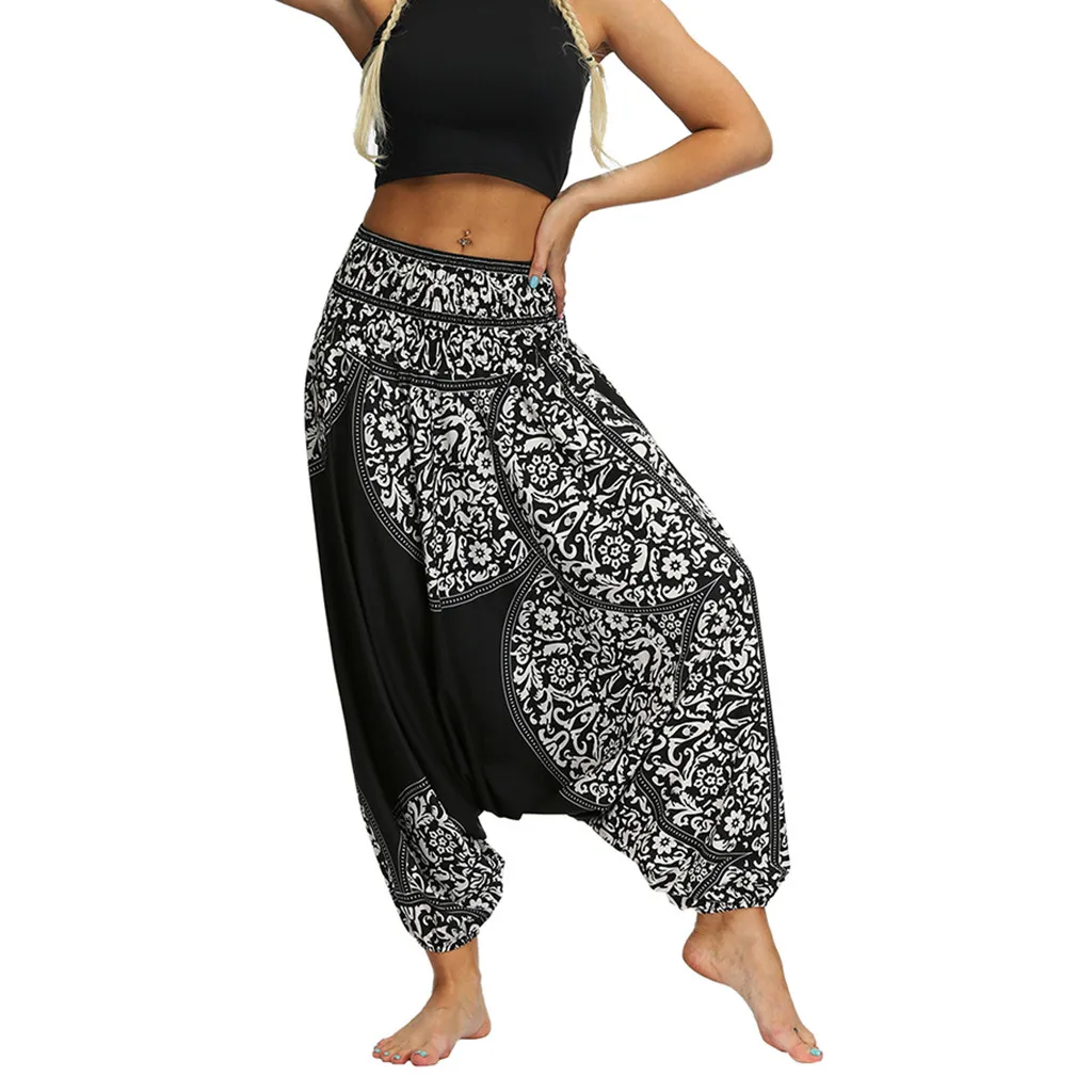 Women Pants Fashion High Waist Bohemian Casual Loose Trousers Baggy Boho Aladdin Pants Pantalones Mujer Cintura Alta#T