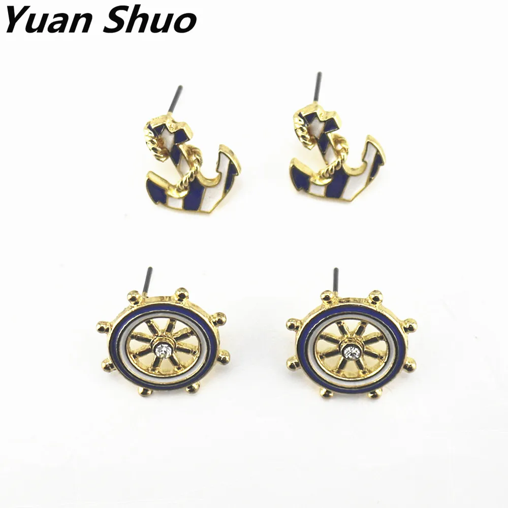 

2019 Free shipping Europe and the United States jewelry wholesale blue sea JunChuan anchor fashion stud earrings
