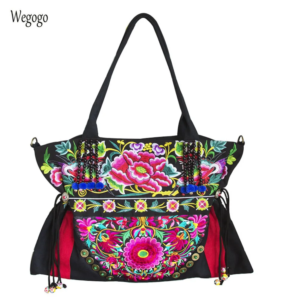 

Bohemia Thailand India Women Shoulder Bags Floral Embroidered Handbags Cloth Bag Large Capacity Travel Beach Messenger Bag