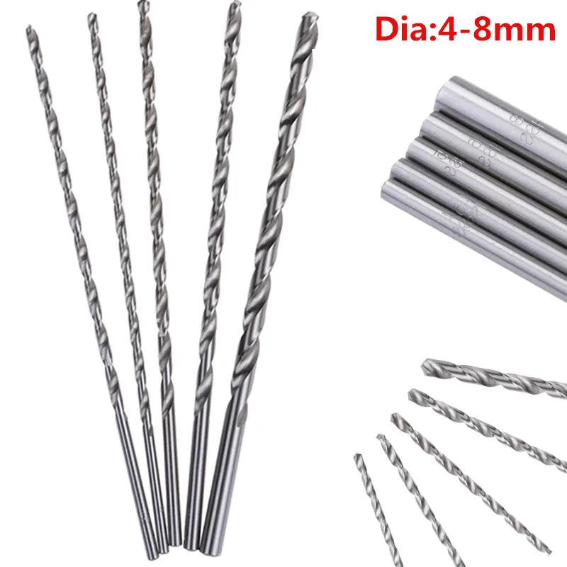 1pc Dia 4-8mm HSS Twist Drill Bit Extra Length 200mm Straight Shank Auger Wood Metal Drilling Tool For Metal Plastic Power Tools