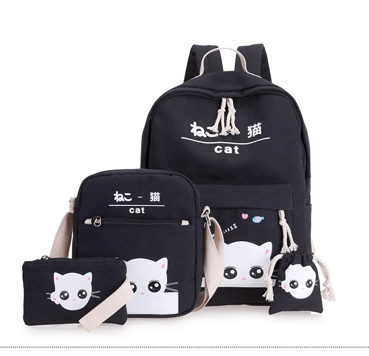 4 шт./компл. школьные рюкзаки для ноутбука для девочек мальчиков подростков женский рюкзак Sac Dos Femme Милая кошка текстильная сумка для детей