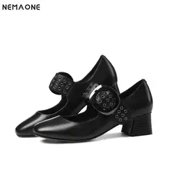 NEMAONE 2019 новые женские туфли лодочки черный высокие каблуки леди Корова кожа Мэри Джейн толстые с осенние тонкие