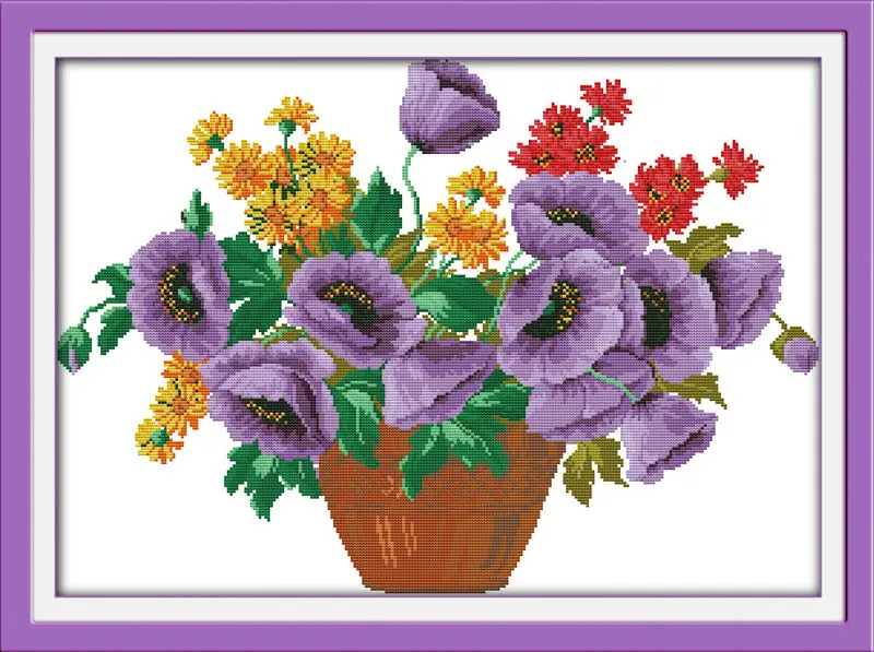 

Purple potted flower painting Printe Canvas DMC Counted Chinese Cross Stitch Kits printed Cross-stitch set Embroidery Needlework