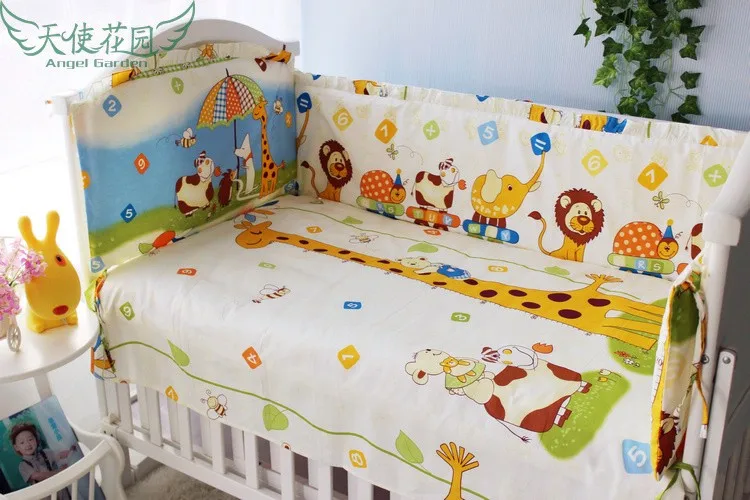 Promotion 6pcs Crib Baby Bedding Set Animal Nursery Cot