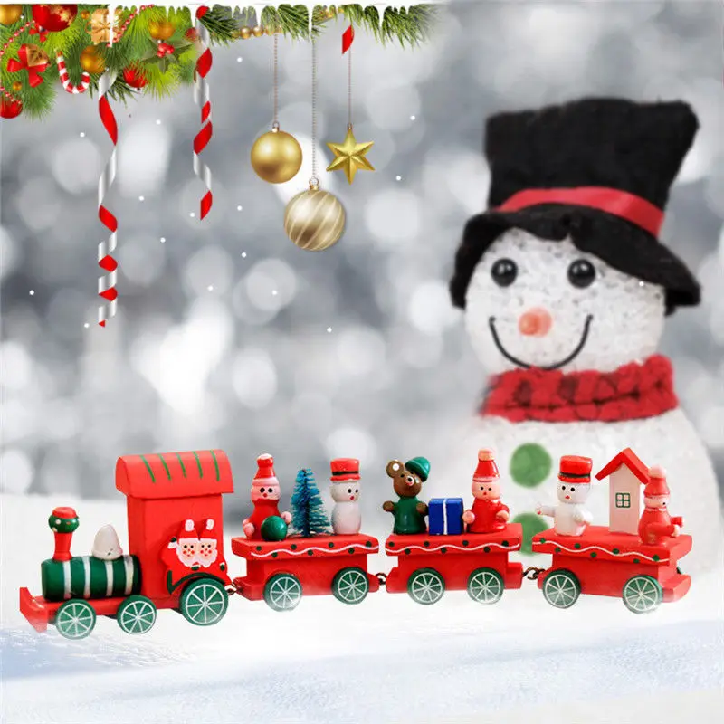 Wooden Little Train Christmas Decoration For Home Decor Ornaments Cute Kids Gift