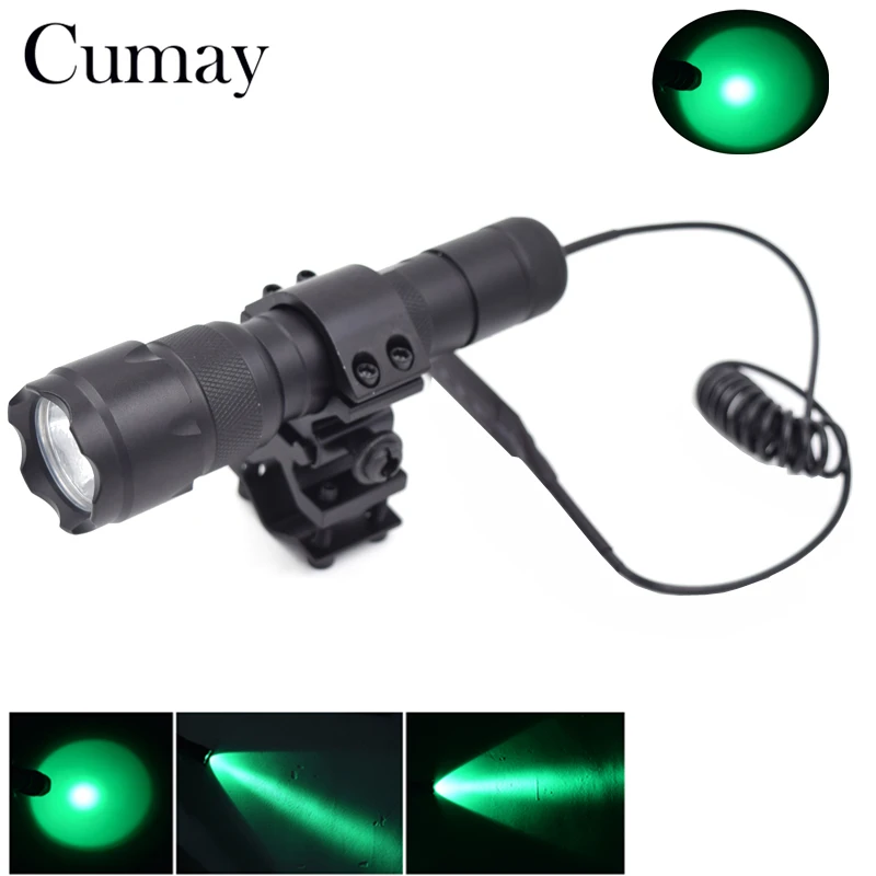 WF 502B 5W Tactical Flashlight Q5 Green LED Torch Flash Light Lantern with Mount Remote Control Pressure Switch 18650 Charger