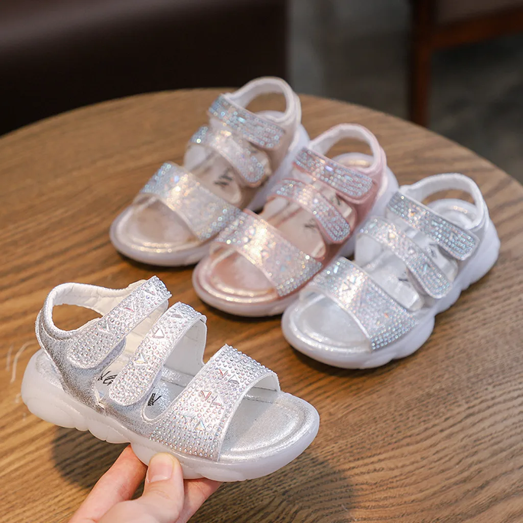 MUQGEW/Детские вечерние туфли для выпускного вечера; детская обувь для малышей младенцев; обувь с кристаллами для маленьких девочек; блестящие летние золотые сандалии принцессы; коллекция года