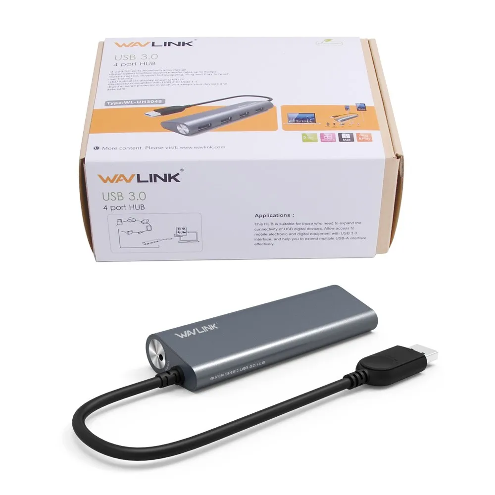 Wavlink Мини Портативный 4 порта USB 3,0 концентратор USB разветвитель 5,0 Гбит/с usb-хаб адаптер для передачи данных для ноутбука Macbook Pro компьютера планшета