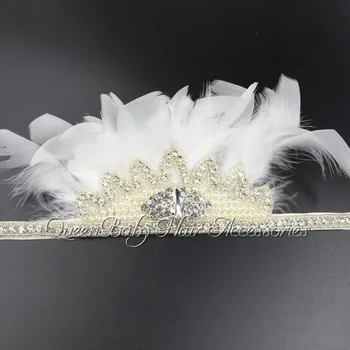 

Reatil! Sparking Rhinestone Headband Feather Crowns Bohemian Ribbon Hair Headband
