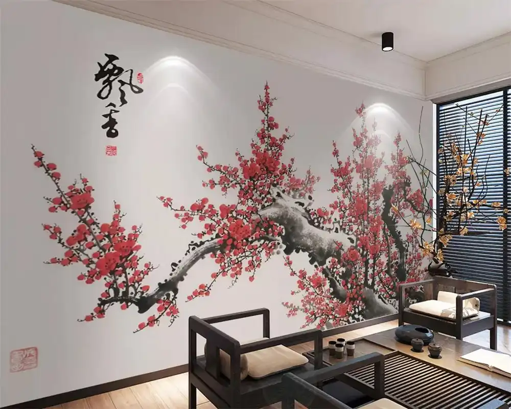 Beibehang 3d 壁紙中国風の塗装 Plum リビングルームの寝室の壁レストランルームの装飾背景壁紙 壁紙 Gooum