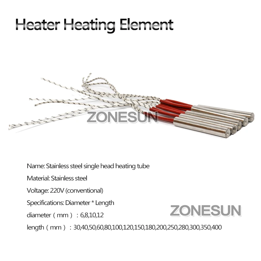 ZONESUN 5 шт. нагревательный элемент патрона 12x150/200 мм размер трубки AC110V/220 V/380 V нержавеющая сталь тепловые части