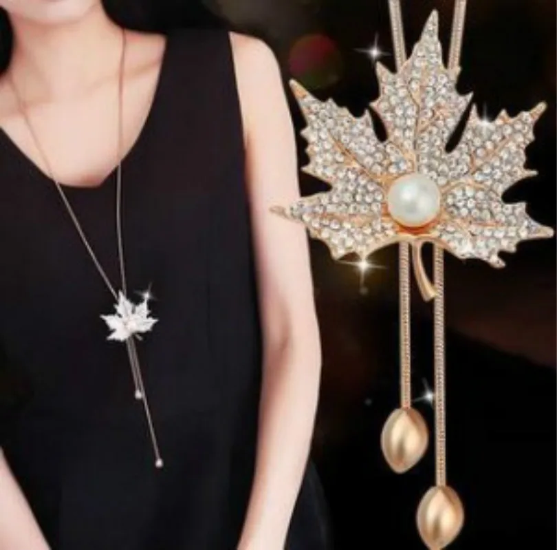Женское ожерелье с подвеской в виде кленового листа|maple leaf necklace|sweater chainleaf necklace |