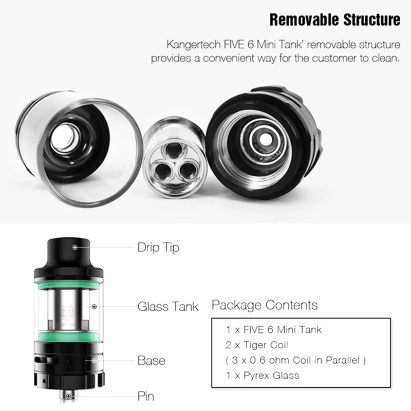KangerTech FIVE 6 Mini RTA обслуживаемый атомайзер 4 мл 0 Ом катушка для Kanger Spider Mod Green|rta rebuildable