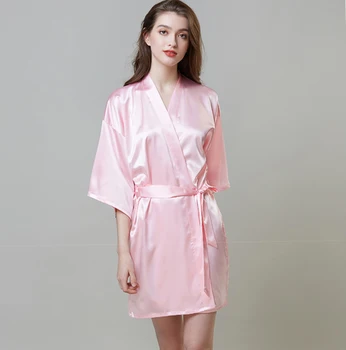 

Pink Bride Bridesmaid Wedding Robe Nightdress Plus Size Women Kimono Gown Sleepwear Loose Rayon Bathrobe Home Clothes With Belt