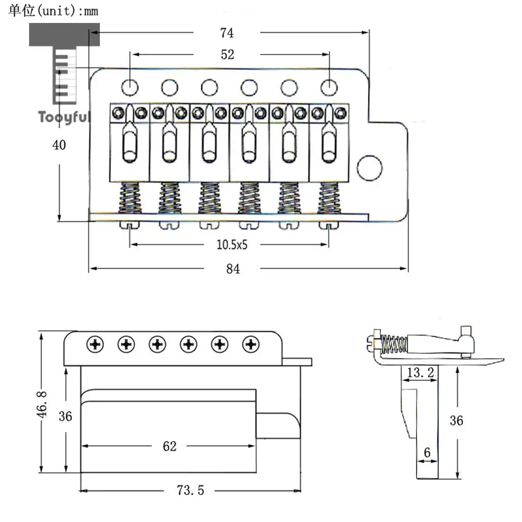 Tooyful 1 Set 6 String Guitar Tremolo Bridge with Whammy Bar Hook Wrench Screws for Strat ST Electric Guitar Parts