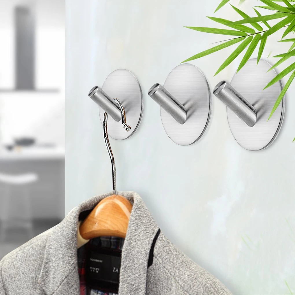 

New 4pcs Stainless Steel Self Adhesive Towel Round Hanger Robe Hats Bag Key Door Wall Hooks for Kitchen Bathroom