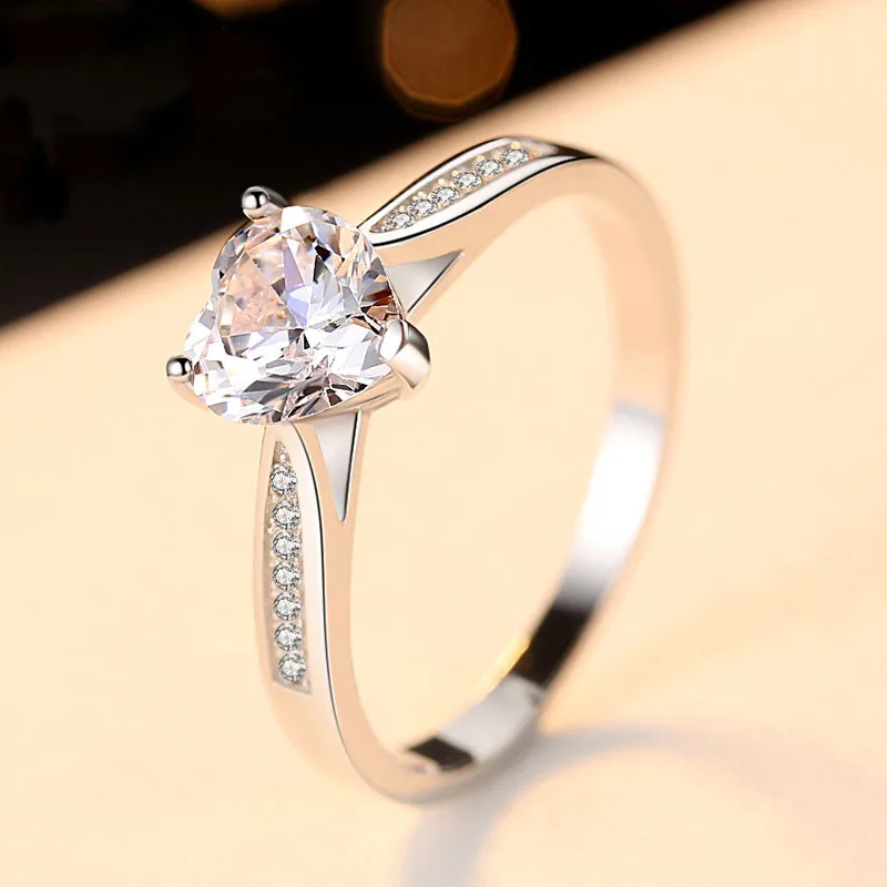 

Engagement Ring Women 7mm Heart CZ Stone Anniversary Romantic Ring Gift Genuine 925 Sterling Silver Jewelry Prong Settings Ring