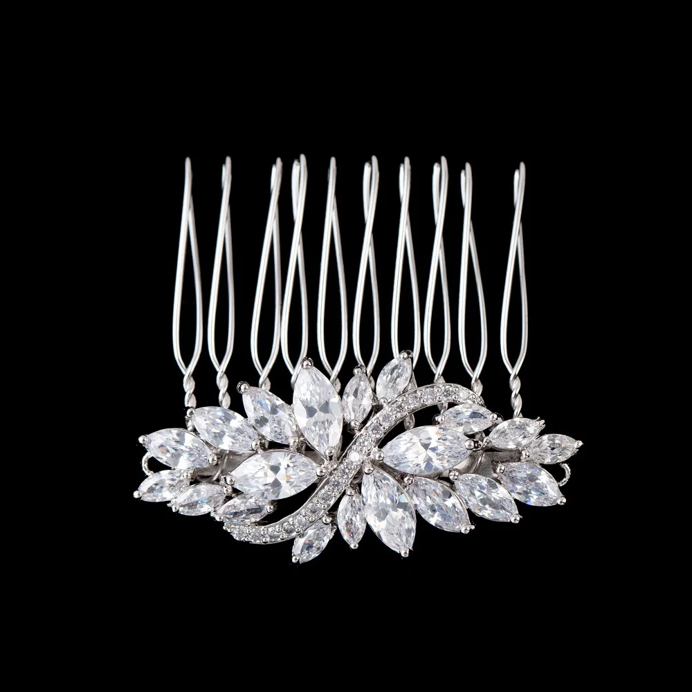 SLBRIDAL высокое качество кольцо с фианитом свадебный гребень для волос свадебный CZ Тиара головной убор аксессуары для волос подружки невесты женская мода - Окраска металла: Silver