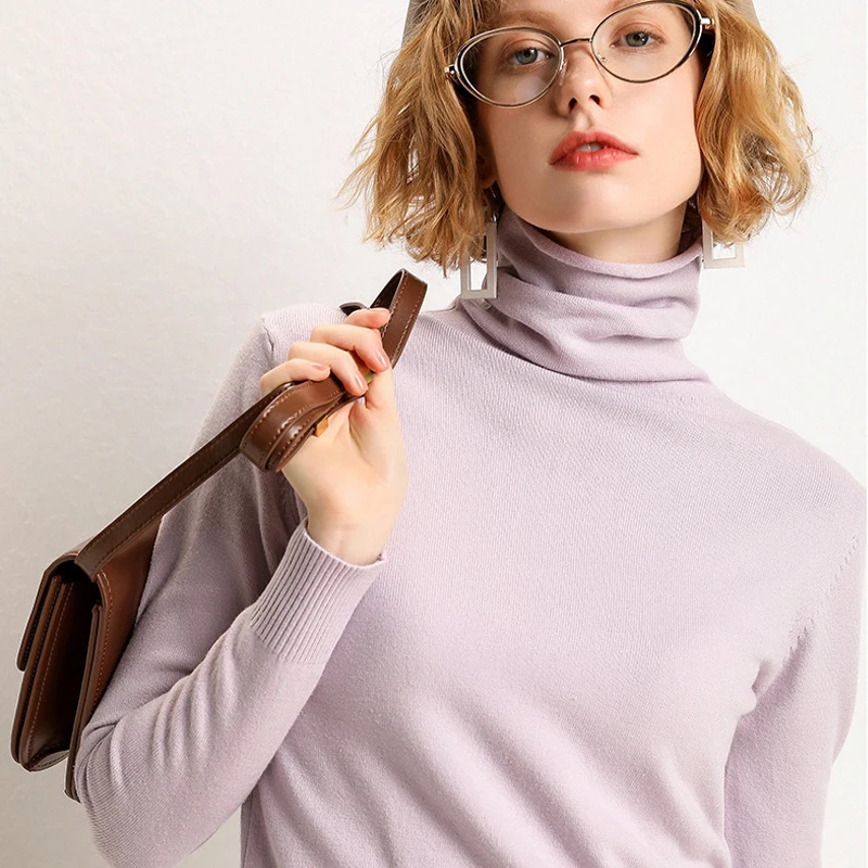 

Autumn Winter Cashmere Sweater Female 2019 High Collar Turtleneck Sweater Pullover Women Wool Solid Color Basic Sweater New