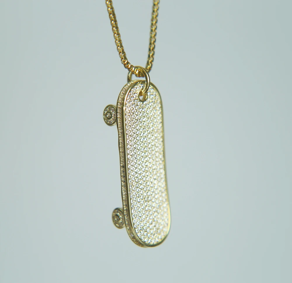 Hip Hop CZ Gold Color CUBIC ZIRCONIA slide plate Pendant Necklace Long Sweater 24&quot Sport bling Christmas Gift | Украшения и