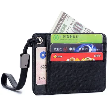 

Genuine Leather ID Cash Card Holder Wallet With Removable Wristband Business Women Credit Card Protector Case Pocket Purse 50