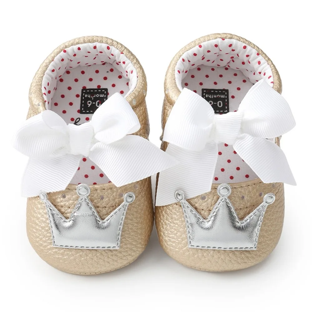 Обувь для малышей; полиуретановый бант для новорожденных; милая Корона; нескользящая Мягкая подошва; обувь для маленьких девочек; обувь для малышей; модная обувь принцессы