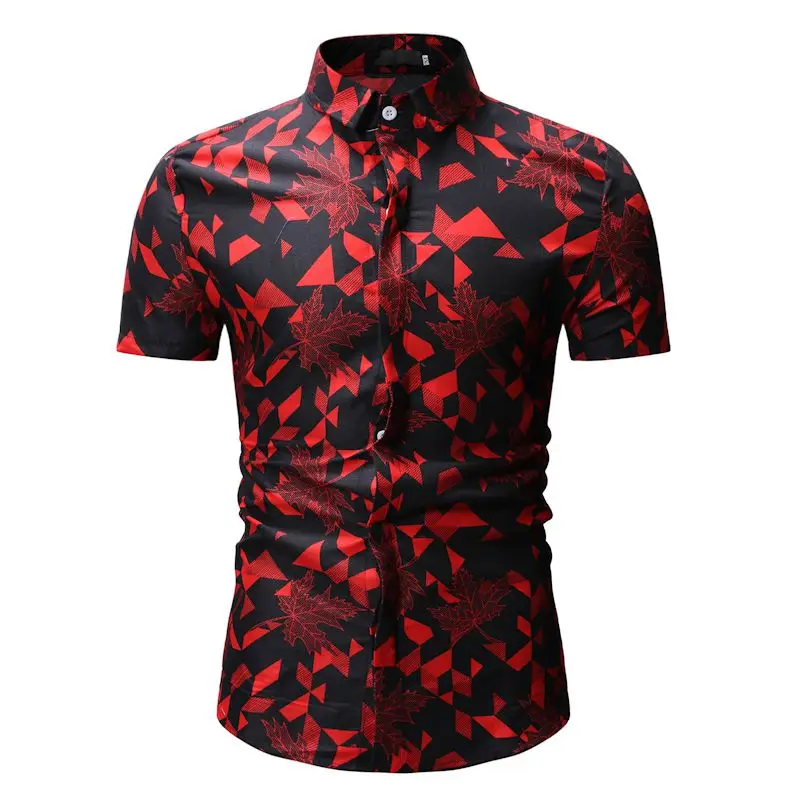 MOGU лето мужской классический короткий рукав блузки Цветочные Slim Fit Smart