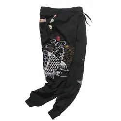 Черные брюки Японские Оригинальные национальные Yokosuka Карп Вышитые Дракон шаблон защитные брюки для женщин и мужчин спортивные брюки