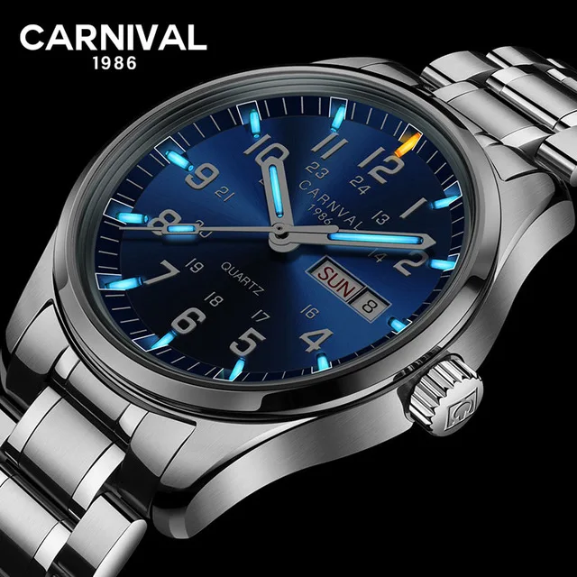 Карнавал T25 Тритий газ светящиеся кварцевые часы для мужчин военные водонепроницаемые мужские часы сапфировое стекло часы relogio masculino - Цвет: silver silver blue