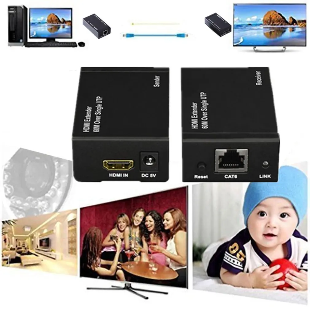 

HDMI Extender Single Network Cable 60 M To Rj45 Network Extender Signal Amplification Without Loss