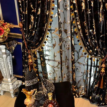 Luxury Black Curtain with Decorative Ball Trim 2