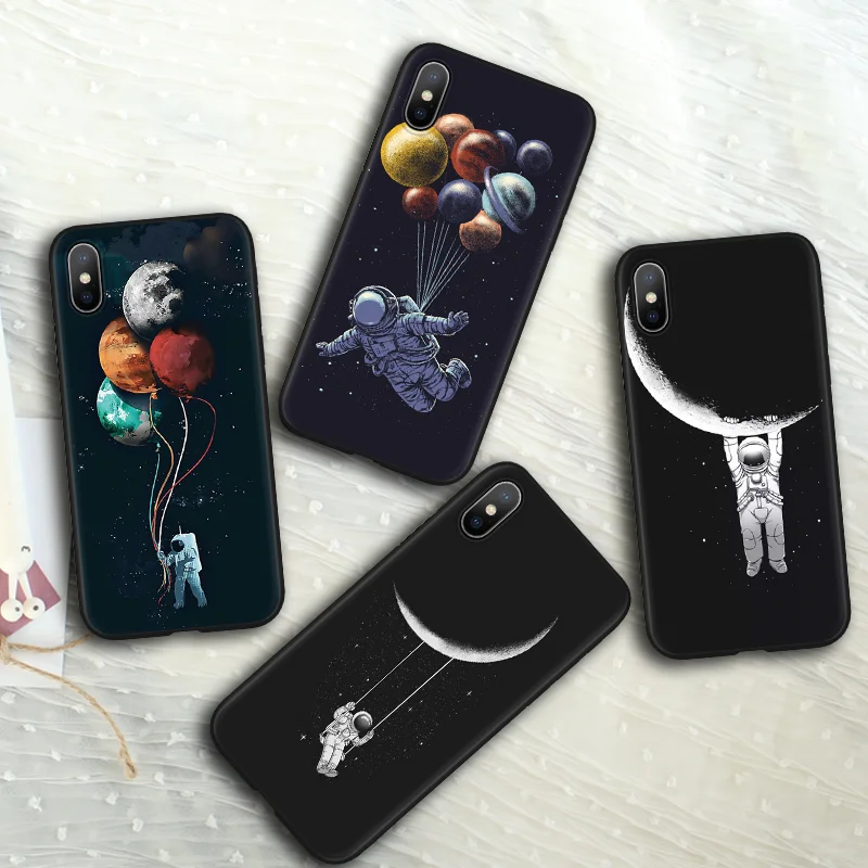 

Newest Space Moon Astronaut Phone Case For iphone XS Max For iphone 6 7 8 Plus XR XS X 5 5S SE Planet Star Frosted Soft Back TPU