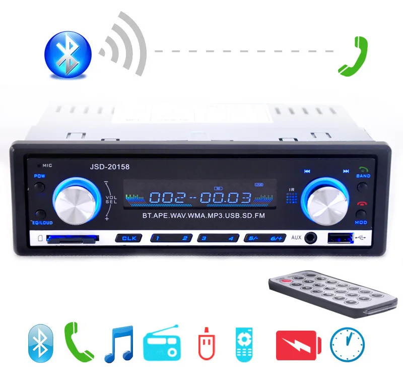 2019 New 12V Car Stereo FM Radio MP3 Audio Player Support Bluetooth Phone with USB/SD MMC Port Car Electronics In-Dash 1 DIN