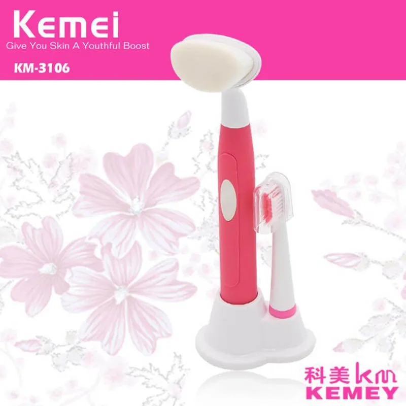Kemei 2 в 1 электрическая ультразвуковая зубная щетка очиститель для лица щетки DuPont головы KM-3106