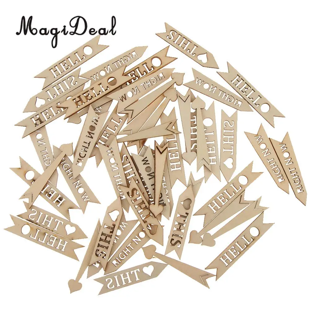 50pcs DIY Wooden Crafts  Handicraft Arrow Signs Die Cutting Wood Embellishment for Scrapbooking Wedding Home Party Decoration
