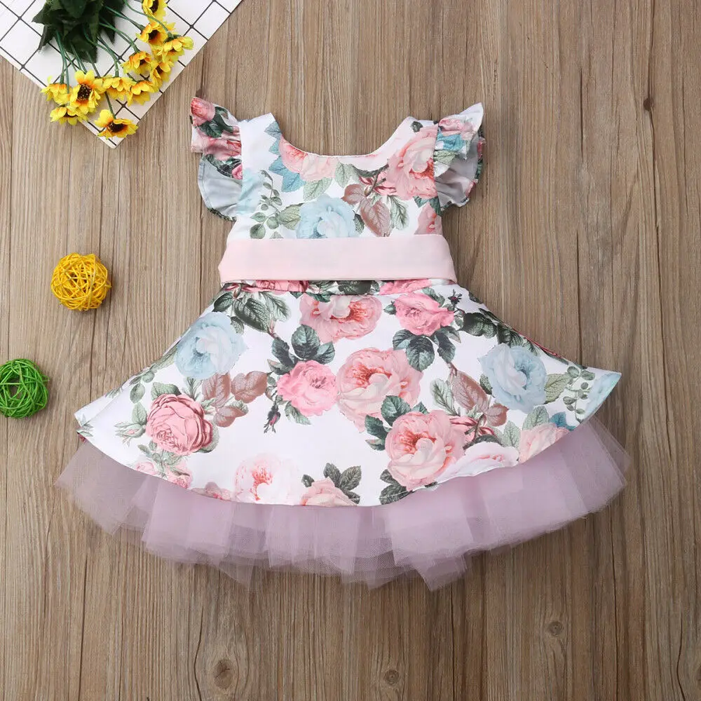 Toddler Baby Girl Princess Lace Flower Tutu Dress Ruffles Party Sundress Outfits