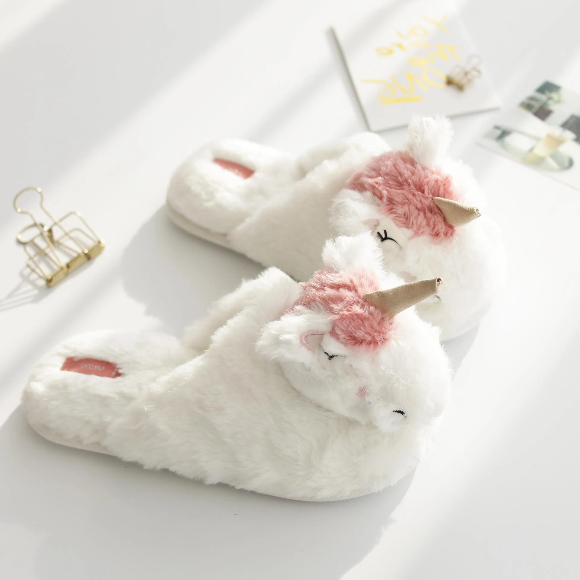Женские зимние хлопковые тапочки с единорогом Pantufa Unicornio Домашние теплые