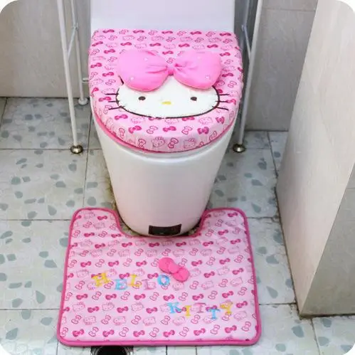 KAWAII Hello Kitty розовый Сантехнический коврик для сидения на унитаз + полу Хлопковый
