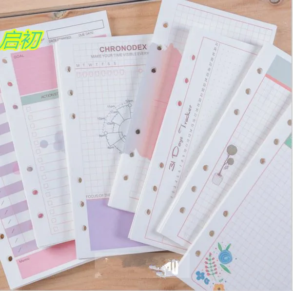 

20 sheets/lot A6 A5 Girly Colorful refills spiral notebook replace color core loose leaf stationery planner ring binder paper