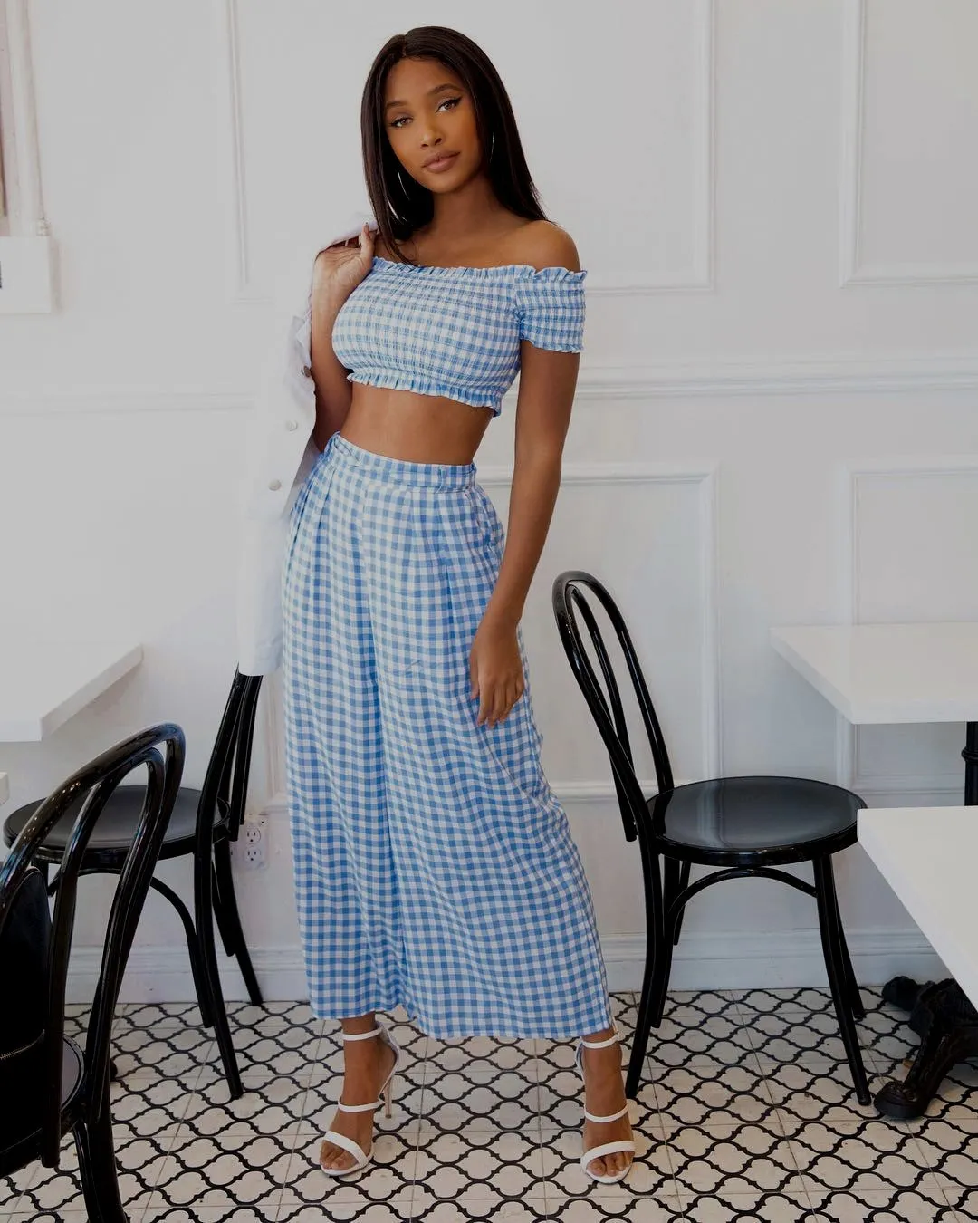 

2 Piece Set Women Off Shoulder Plaid Ruffle Crop Top And Long Skirt Pants Suit Sexy Club Party Two Piece Tracksuit