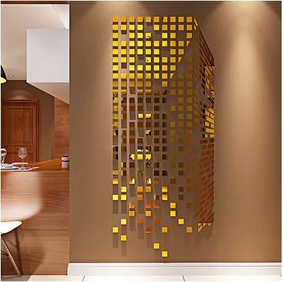 Мозаичные Акриловые 3D зеркальные наклейки на стену вход в гостиную ТВ фон обои настенные украшения креативные зеркальные настенные наклейки - Цвет: gold